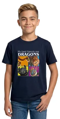 Produktbild von Spreadshirt Drachenzähmen Leicht Gemacht Beste Freunde Teenager T-Shirt, 152/164 (12-14 Jahre), Navy