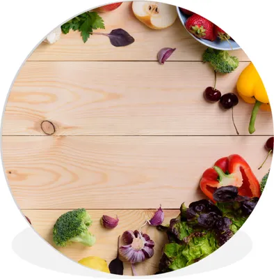 Produktbild von MuchoWow® Rundes Wandbild - Runde Bilder Obst - Erdbeere - Paprika - Küche Ø 90 cm Kreis Wanddekoration Kunststoff - Wandkreis - Wandschmuck - Wand-Kreis - Wohnzimmer - Bild - Runde - Wanddeko - Dibond - Kunstdrucke