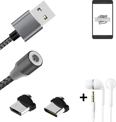 Produktbild von K-S-Trade® Hochwertiges Magnet-Lade-kabel Sync-Kabel Daten-Kabel + Kopfhörer kompatibel mit Samsung Galaxy S22+ mit USB-Typ-C-Anschluss und