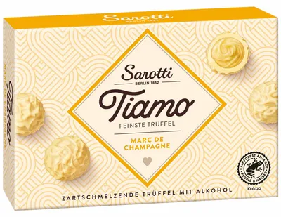 Immagine prodotto di Sarotti Tiamo tartufi allo champagne Marc de Champagne 125g