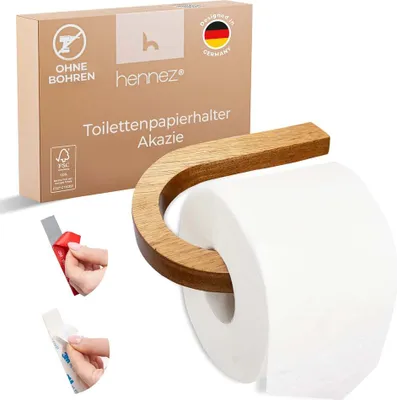 Produktbild von Hennez Toilettenpapierhalter ohne Bohren - Akazien-Design - einfaches Ankleben