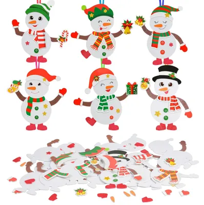 Productafbeelding van 12 Schneemann knutselsets voor kinderen. Creatieve kerstdecoraties. Papierknutselsets. Wit