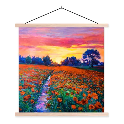 Produktbild von MuchoWow® Textilposter Malerei - Natur - Blumen - Ölfarbe 40x40 cm mit holzfarbenen Rahmen - Posterleiste