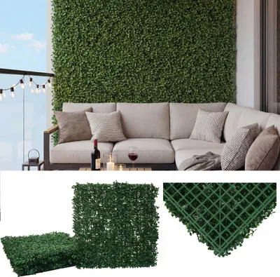 Zdjęcie produktu dla Płytka ścienna HWC-L78, osłona przeciwwiatrowa na taras/balkon, 4x 50x50cm = 1m² ~ bukszpan zielony