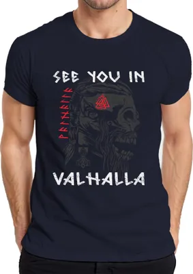Produktbild von See you in Valhalla Wikinger Totenkopf Runen Mjölnir Nordisch Herren T-Shirt, Navy, XL