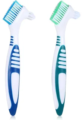 Produktbild von Prothesenbürste Doppelborstenkopf 2 Stück Blau/Grün