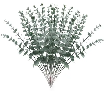 Image de Plante d'eucalyptus artificielle, 40 branches et feuilles d'eucalyptus artificielles, plantes décoratives artificielles vertes, branches d'eucalyptus artificielles pour la décoration de table, les mariages, les balcons, les fêtes prénatales (vert)