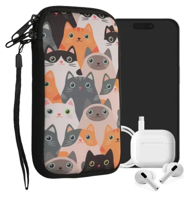 Produktbild von kwmobile Handytasche für Smartphones L - 6,5" - Neopren Handy Tasche Hülle Cover Case Schutzhülle - Katzen Orange Schwarz Weiß - 16,5 x 8,9 cm