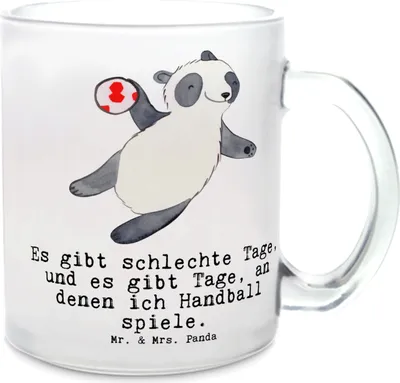 Produktbild von Mr. & Mrs. Panda Teetasse Panda Handball spielen - Transparent - Geschenk, Tee Tasse, aus Glas, Trinkglas, Turnier, Verein, Club, Haferl