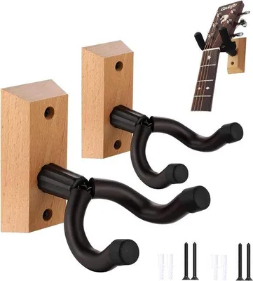 Image de Supports muraux pour guitare - Lot de 2 - supports souples réglables en forme de U - pour guitares acoustiques et électriques