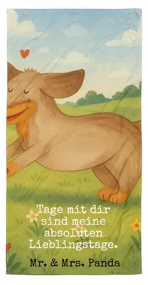 Produktbild von Mr. & Mrs. Panda Handtuch Hund Dackel Design - Weiß - Geschenk, Strandlaken, Großes Badehandtuch, Dachshund, Herz, Hunde, Sprüche, Strandtuch