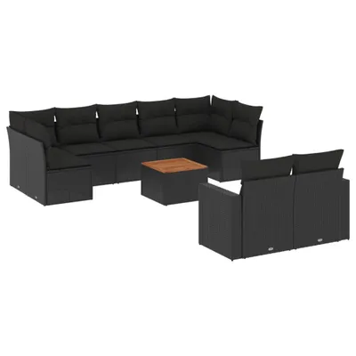 Produktbild von 10-tlg. Garten-Sofagarnitur mit Kissen Schwarz Poly Rattan
