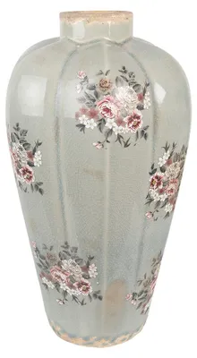 Image de Clayre & Eef Vase Ø 17x28 cm Gris Céramique Fleurs