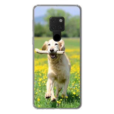 Produktbild von MuchoWow® Handyhülle Schutzhülle Hülle für Huawei P40 Lite Golden Retriever mit einem Zweig im Maul zwischen gelben Blumen Silikon Softcase Handy Hülle - Handy