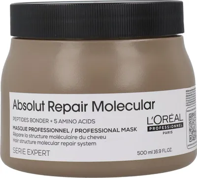 A jar of L'Oréal hair mask on a light gray background.