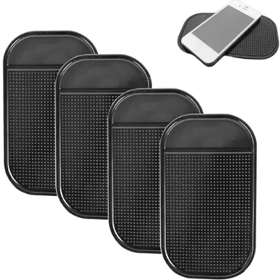 Image de 4 tapis antidérapants pour voiture - tapis adhésif pour tableau de bord - tapis de rangement antidérapant pour téléphone, clés et lunettes de soleil - 14 x 8 cm
