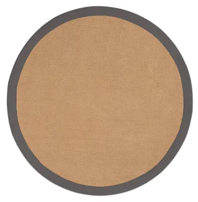 Image de carpetfine Tapis Rond en sisal tissé à la main couleur naturelle Ø 120 cm avec bordure en coton Gris | Tapis naturel antidérapant uni en fibres naturelles tissage plat pour salon et chambre
