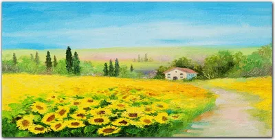 Produktbild von Coloray Bild aus Leinwand 140x70 Leinwand Dekoration - Sonnenblumen Wiesenlandschaft