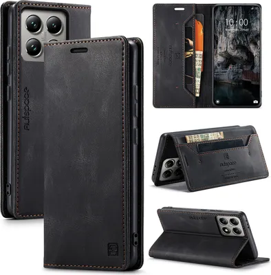 Produktbild von Xiaomi 14T Hülle, Retro Kunstledertasche Stand Schutzhülle für Xiaomi 14T Schwarz