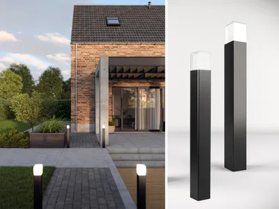 Produktbild von 2er Set LED Pollerleuchten Wegbeleuchtung Garten Aluminium Schwarz, Höhe 80cm