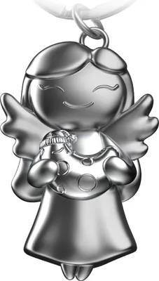 Produktbild von "Star" Schutzengel Schlüsselanhänger - Glücksengel mit Mond in Silber - Engel Glücksbringer