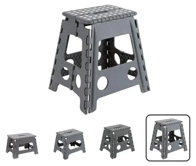 Zdjęcie produktu dla Składane stołek Stołek ze składanym siedziskiem - Tworzywo sztuczne - Szary - 39 cm wysokości - Obciążenie do 150 kg