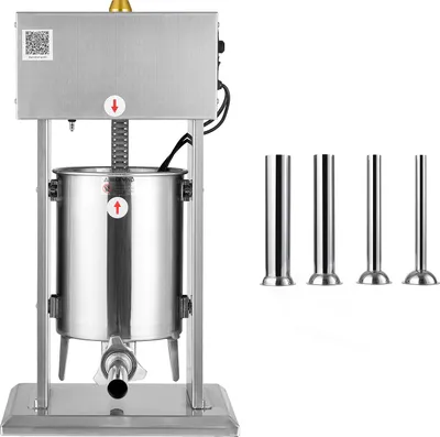 Produktbild von SucceBuy Elektrischer Wurstfüller 10 L mit stufenloser Geschwindigkeitsregelung & Pedal, robuster Fleischfüller aus Edelstahl mit 4 Füllrohren für Wurstherstellung