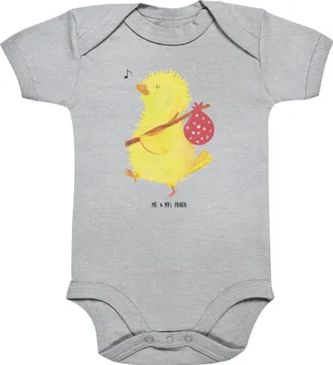 Produktbild von Mr. & Mrs. Panda babykleidung strampler Küken Wander 3. - 6. Monat - Heather Grey - Geschenk, Babybody, Babystrampler, Ostergrüße, Grüße, kurzarm, Ostern, body, Frohe