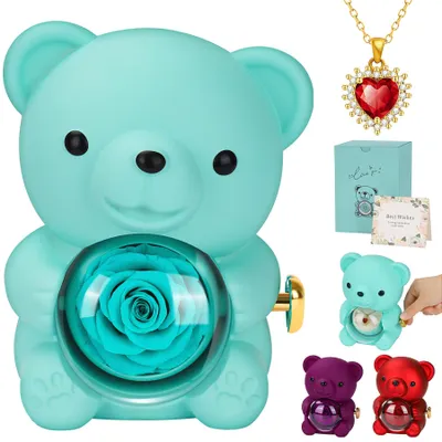 Ewige Rosen Geschenkbox mit Herz-Halskette, blau