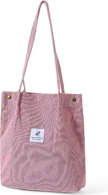 Produktbild von OKWISH Cord Umhängetasche Damen, Groß Schultertasche Canvas Tasche Tote Handtasche für Alltag, Büro, Schulausflug und Einkauf Rosa