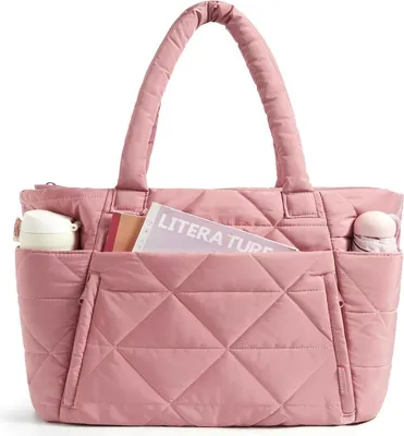 Productafbeelding van Dameshandtas, groot, donkerroze, met quiltmotief, 20 liter. Laptop- en werktas met bagagierem