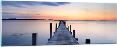Produktbild von Bilder auf glas - Sonnenuntergang See Wasser Brücke - 90x30cm - Glasbilder - Wandbilder - Kunstdruck - zum Aufhängen bereit - Wanddekoration aus Glas - Glas Bilder - Wandbild auf Glas - GAB90x30-2508