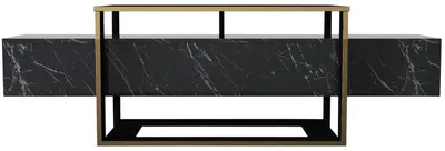 Image de Meuble TV en panneau mélaminé noir et doré 160 x 49,8 x 46,1 cm