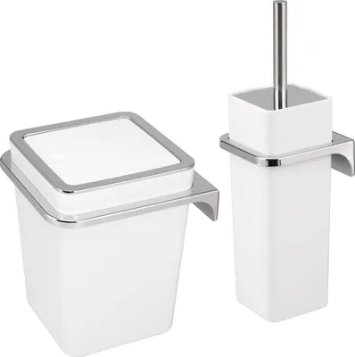Produktbild von bremermann 2tlg. Bad-Set SAVONA , Kosmetikeimer 6 Liter und WC-Garnitur mit Wandhalterung, eckig weiß