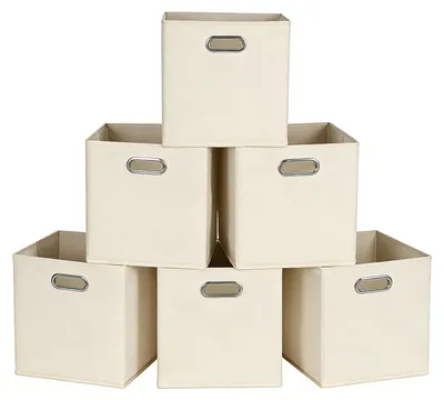 Aufbewahrungsboxen aus Stoff, 6er-Set, 28x28x28 cm, beige