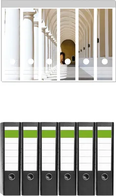 Produktbild von Wallario 6 Stück breite Ordner inkl. Klebeetiketten mit Motive Gewölbegang -  Set mit Rückenschildern / Ordnerrücken Stickern