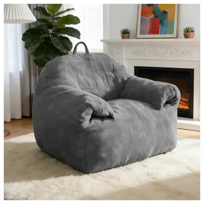 Obrázek produktu pro STILVORA Sedací vak s ergonomickým tvarem, který se přizpůsobí tělu, křeslo typu "bean bag" s integrovanou rukojetí pro snadnou manipulaci, pohodlné křeslo s prostorným sedákem a nastavitelnou polohou pro relaxaci, barva: šedá
