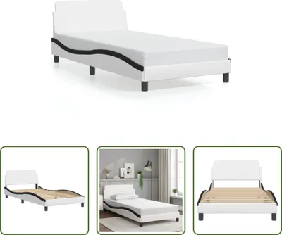 Produktbild von The Living Store Bettgestell mit Kopfteil Weiß und Schwarz 100x200 cm Kunstleder