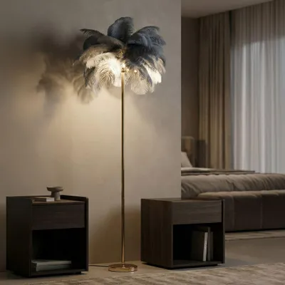 Obrázok produktu pre Kovová stojacia lampa s perím, sivá ø 55x160 cm