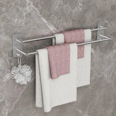Obrázok produktu pre Držiak na uteráky do kúpeľne z nehrdzavejúcej ocele, 60 cm – samolepiaci – do kuchyne a kúpeľne – strieborný