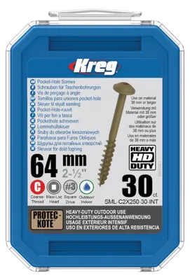 Productafbeelding van Kreg HD Protec-Kote Maxi-Loc gatschroeven 64 mm ( SML-C2X250-30-INT ) Grove draad 30 stuks
