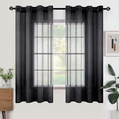 Obrázok produktu pre Priehľadné záclony - Polopriehľadné - 140x175 cm - Čierne - Interiérové záclony - Vhodné do spálne a obývačky