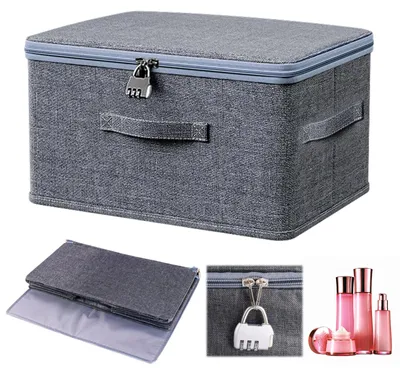 Image de Boîte de rangement en tissu avec serrure : boîte verrouillable avec couvercle - boîtes de rangement avec fermeture pour