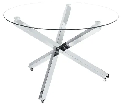 Produktbild von BELIANI Esstisch silberner Metallfuß Glasplatte ø 110 cm Rund Modern