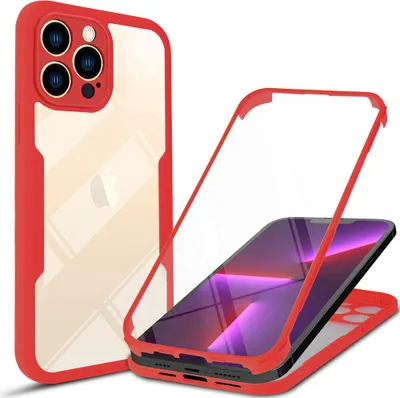 Immagine prodotto di custodia per iPhone 13 Pro, protezione completa a 360° con protezione del display integrata per iPhone 13 Pro rosso
