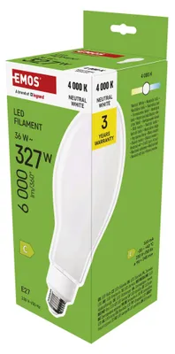 LED žárovka Filament ED90 / E27 / 36 W (327 W) / 6 000 lm / neutrální bílá