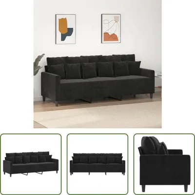 Image de The Living Store Canapé 3 places noir 180 cm velours