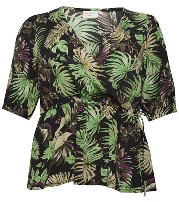 Produktbild von Kaffe Curve Damen Übergröße Wickelbluse halblange Ärmel Band binden Bluse, Grün/