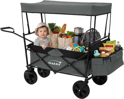 Image de Chariot pliable pour enfants, avec pneus à air et toit, capacité jusqu'à 80 kg