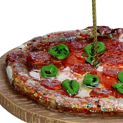 Produktbild von Christbaumschmuck Glas 10cm Pizza auf Holzbrett Figur Braun